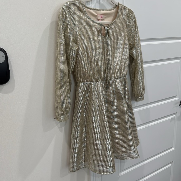 Gianni Bini Girls Metallic Gold Party Holiday Wedding Dress, size Medium - Picture 7 of 10